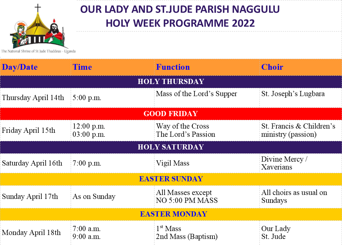 HOLY WEEK PROGRAMME 2022